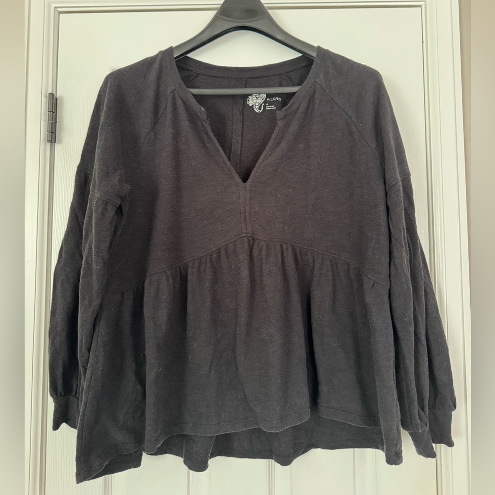 Anthropologie Pilcro Long-Sleeve Babydoll Top Black XL Neutral - Picture 4 of 13